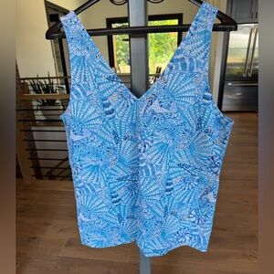 Lilly Pulitzer Linen Blue and White Patterned Tank Top